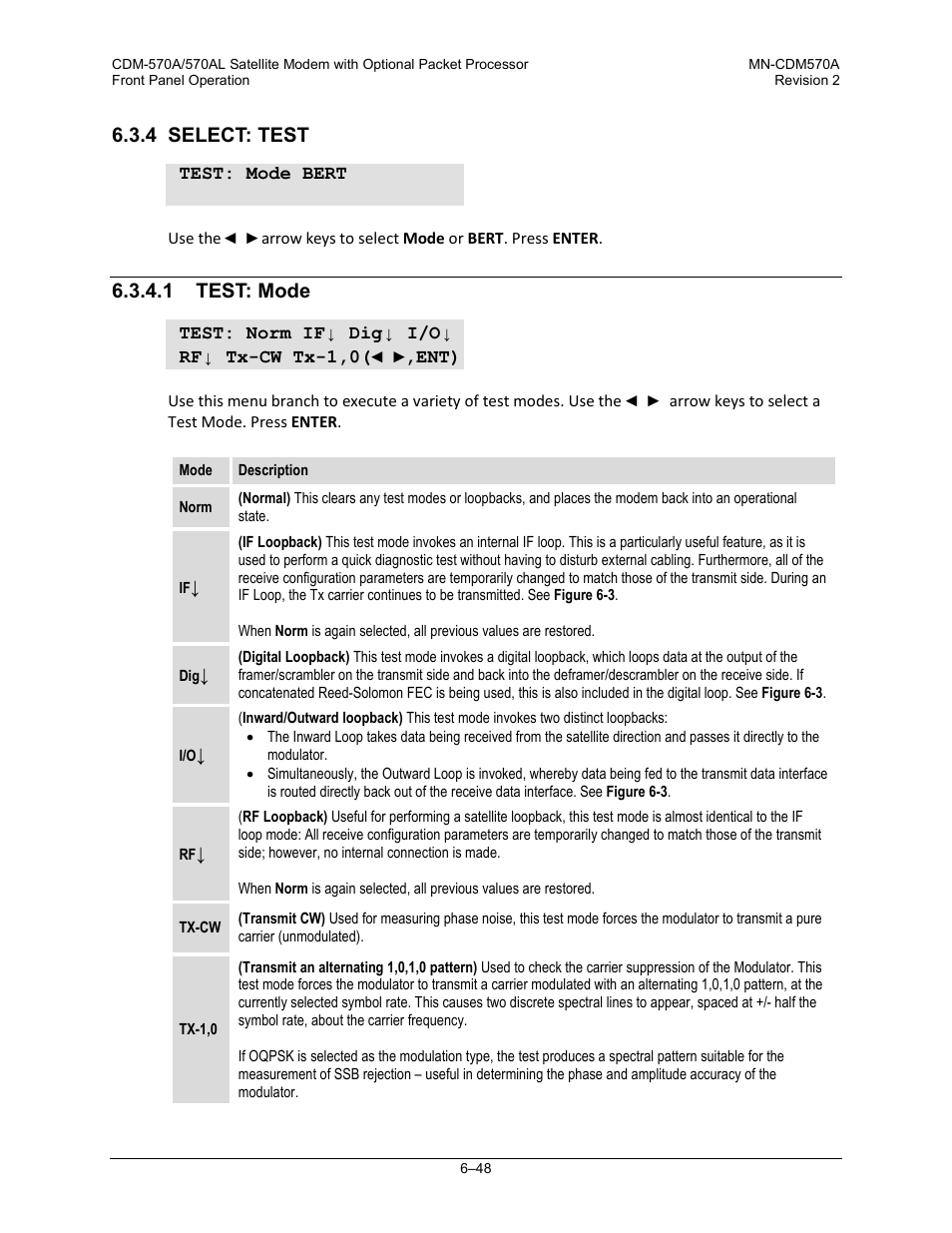 4 select: test, 1 test: mode | Comtech EF Data CDM-570A User Manual | Page 152 / 618