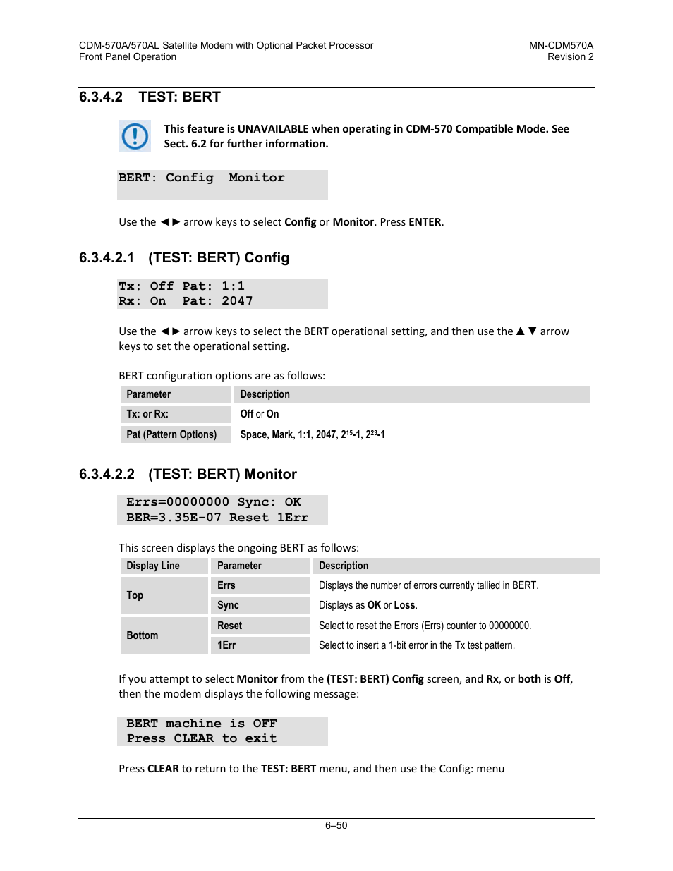 2 test: bert, 1 (test: bert) config, 2 (test: bert) monitor | Comtech EF Data CDM-570A User Manual | Page 154 / 618