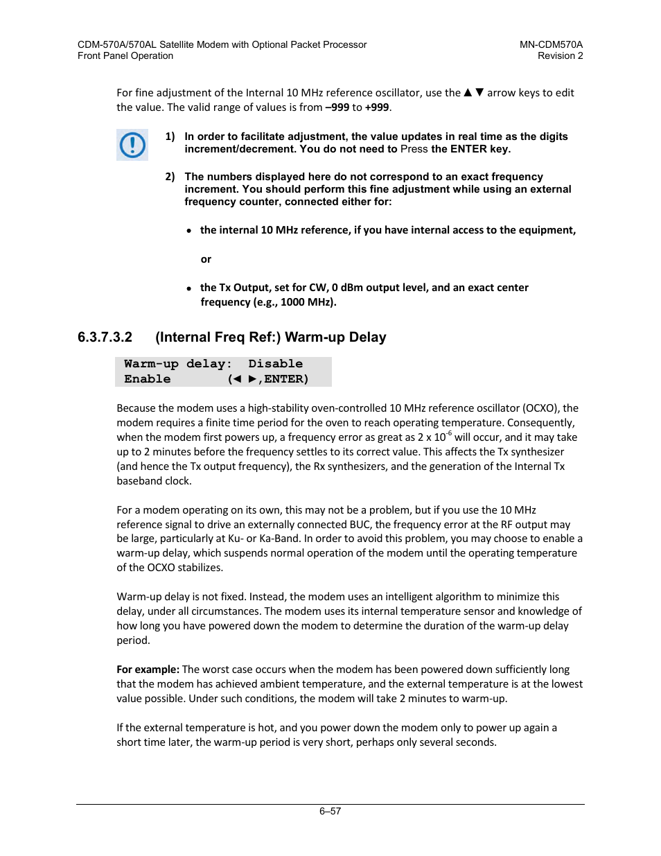 2 (internal freq ref:) warm-up delay | Comtech EF Data CDM-570A User Manual | Page 161 / 618