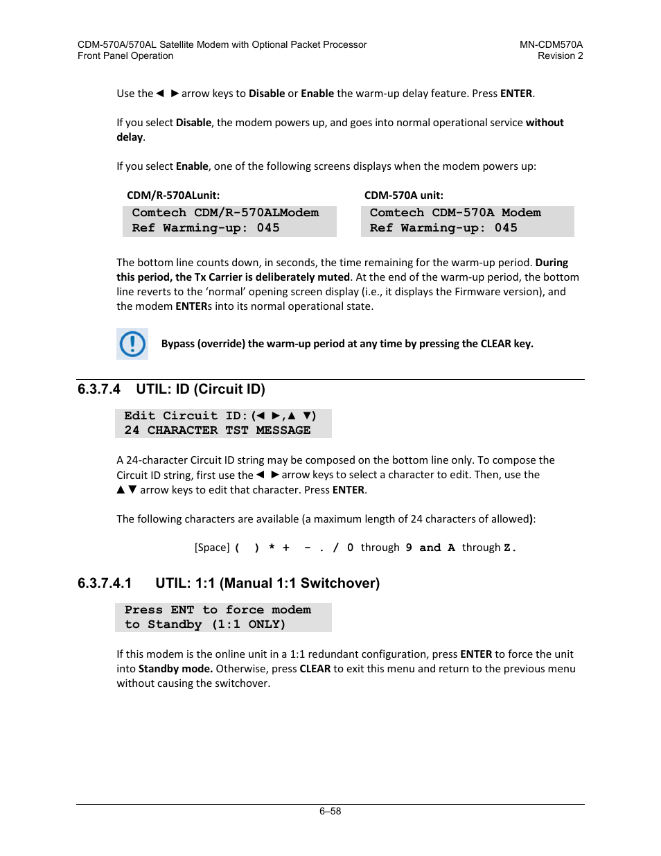 4 util: id (circuit id), 1 util: 1:1 (manual 1:1 switchover) | Comtech EF Data CDM-570A User Manual | Page 162 / 618