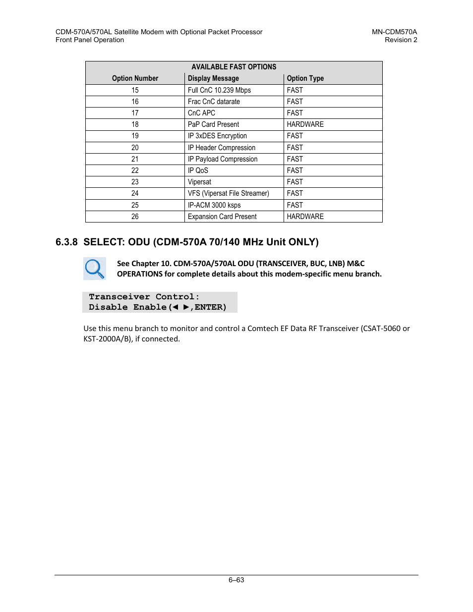 8 select: odu (cdm-570a 70/140 mhz unit only) | Comtech EF Data CDM-570A User Manual | Page 167 / 618