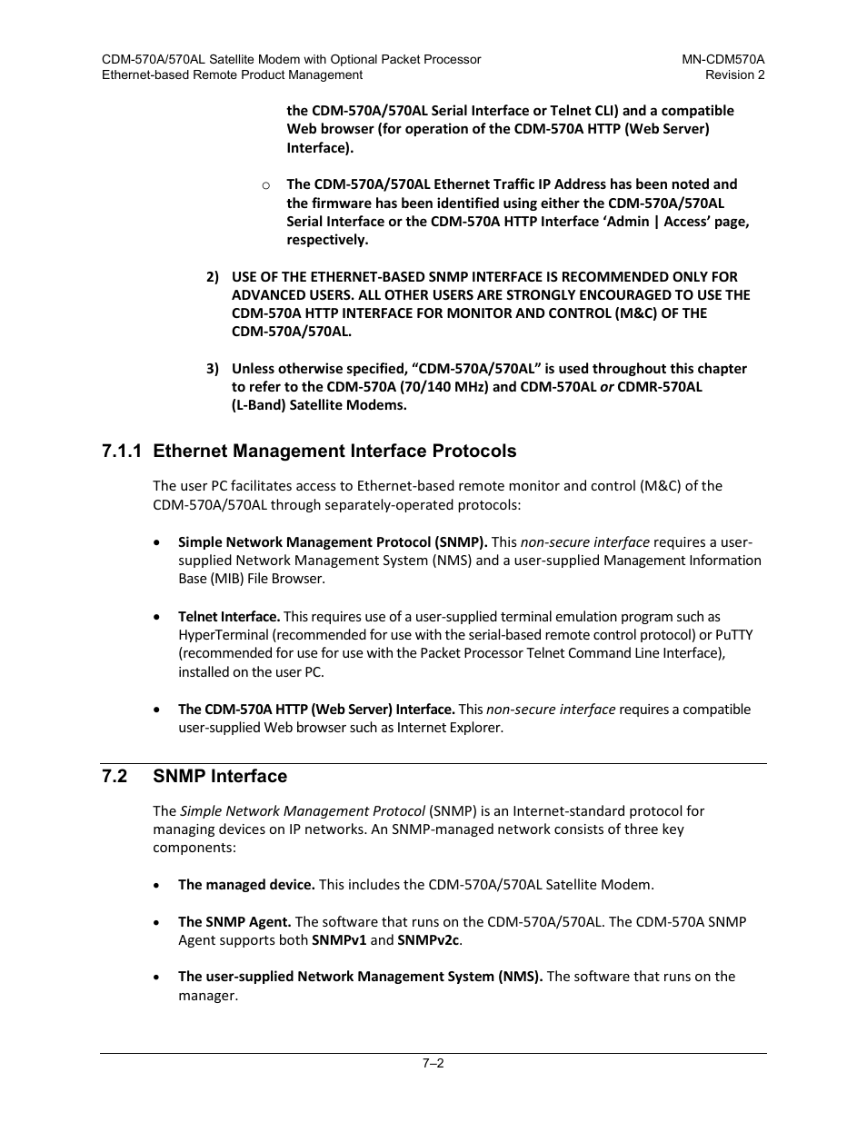 1 ethernet management interface protocols, 2 snmp interface | Comtech EF Data CDM-570A User Manual | Page 170 / 618