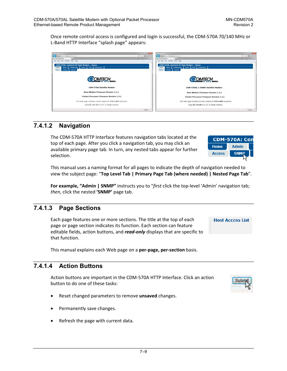 2 navigation, 4 action buttons | Comtech EF Data CDM-570A User Manual | Page 177 / 618