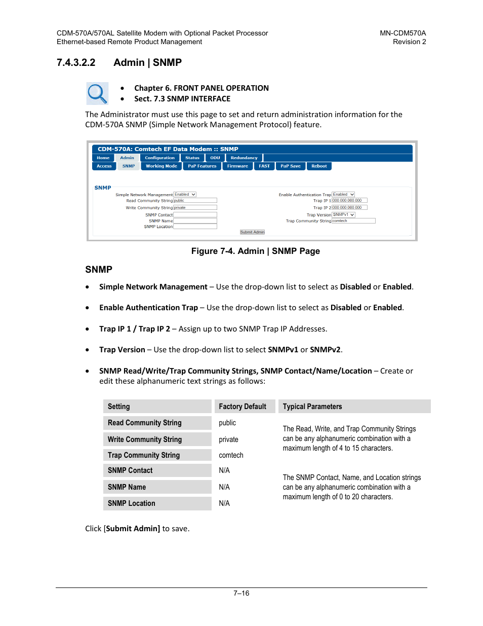 2 admin | snmp | Comtech EF Data CDM-570A User Manual | Page 184 / 618