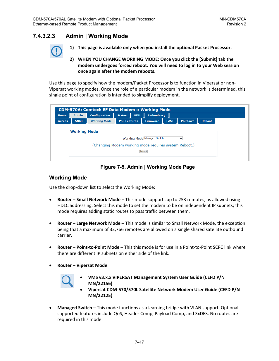 3 admin | working mode | Comtech EF Data CDM-570A User Manual | Page 185 / 618