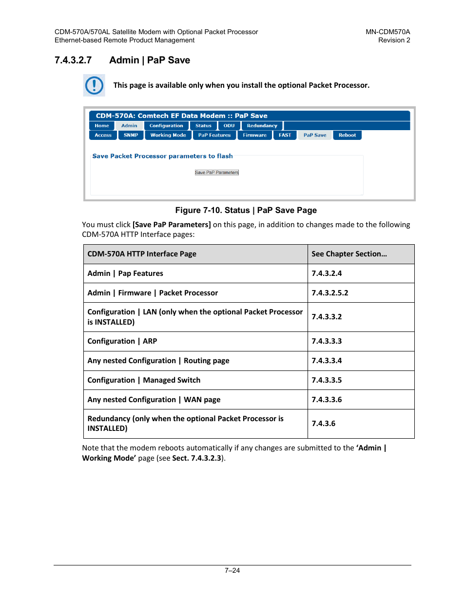 7 admin | pap save | Comtech EF Data CDM-570A User Manual | Page 192 / 618