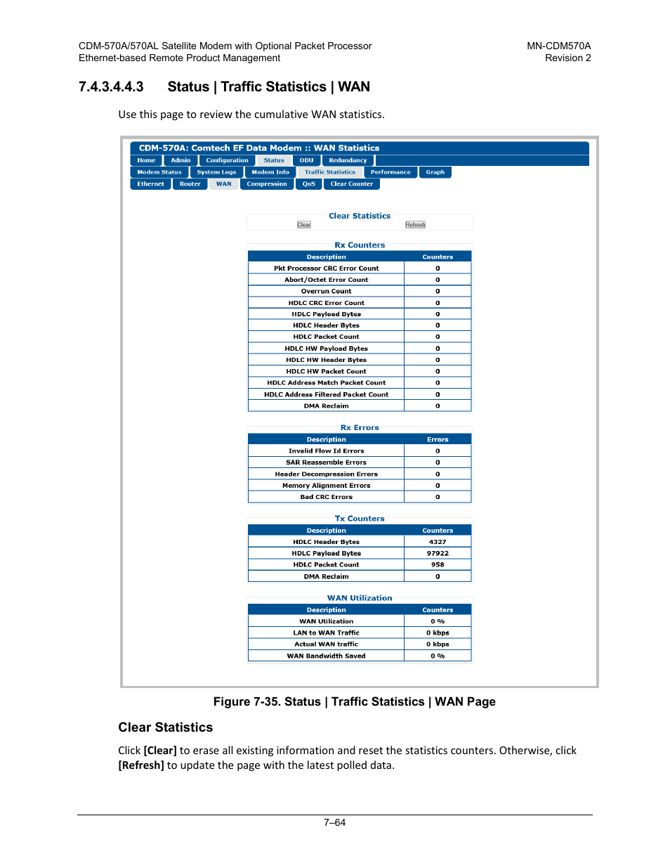 3 status | traffic statistics | wan | Comtech EF Data CDM-570A User Manual | Page 232 / 618