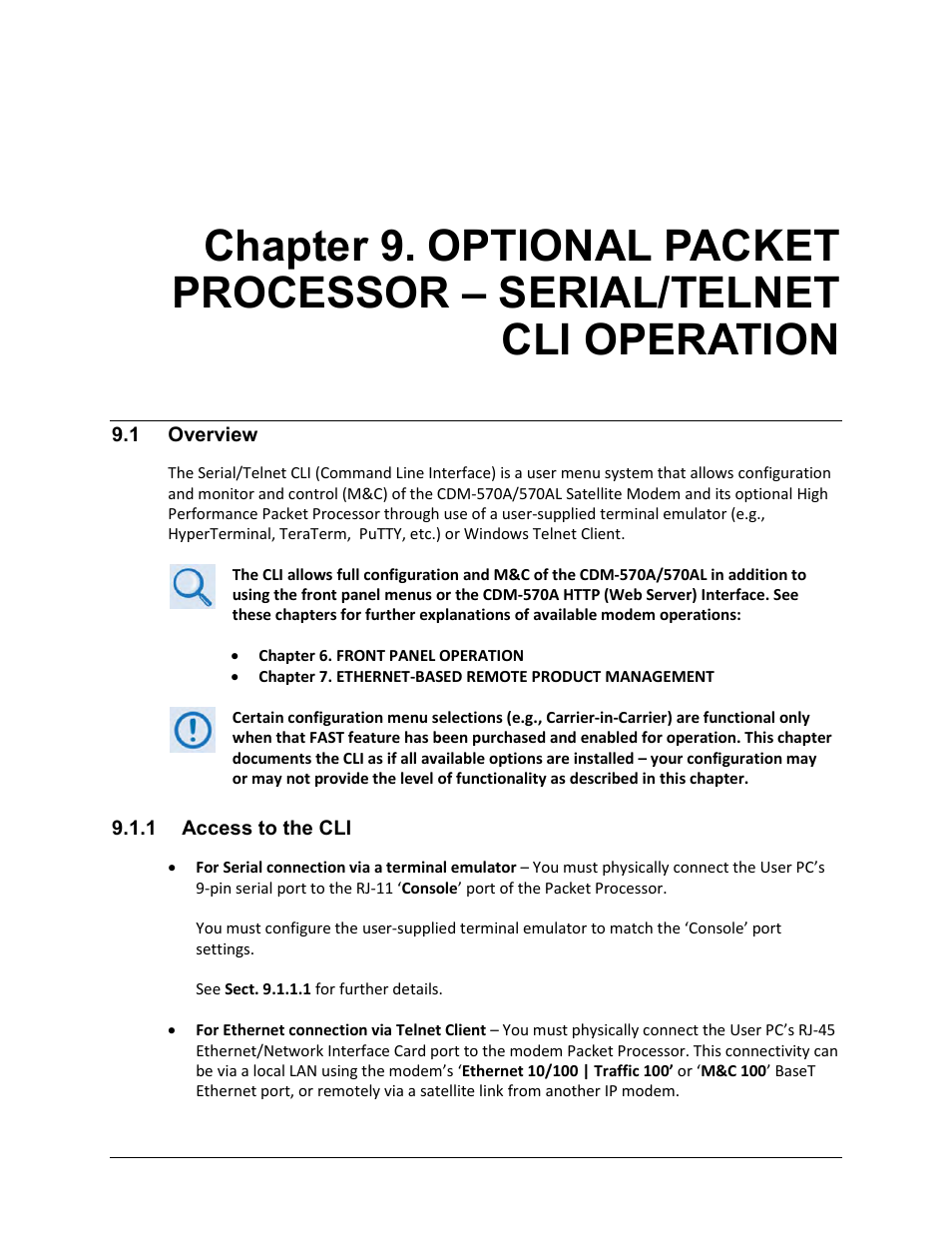 1 overview, 1 access to the cli | Comtech EF Data CDM-570A User Manual | Page 297 / 618