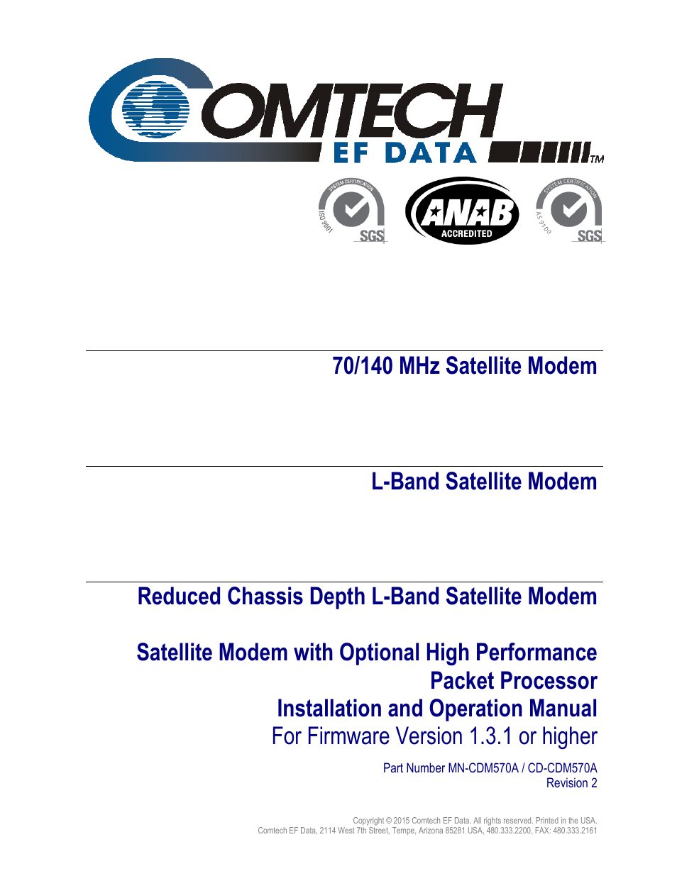 Inside cover, Cdm-570a, Cdm-570al | Cdmr-570al | Comtech EF Data CDM-570A User Manual | Page 3 / 618