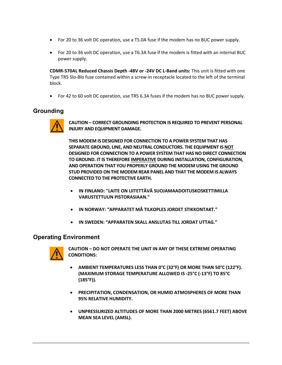 Grounding, Operating environment | Comtech EF Data CDM-570A User Manual | Page 30 / 618