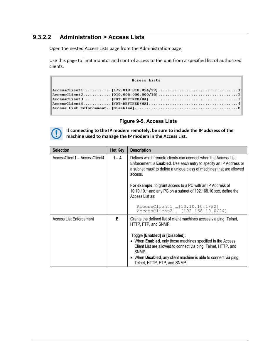 2 administration > access lists | Comtech EF Data CDM-570A User Manual | Page 308 / 618