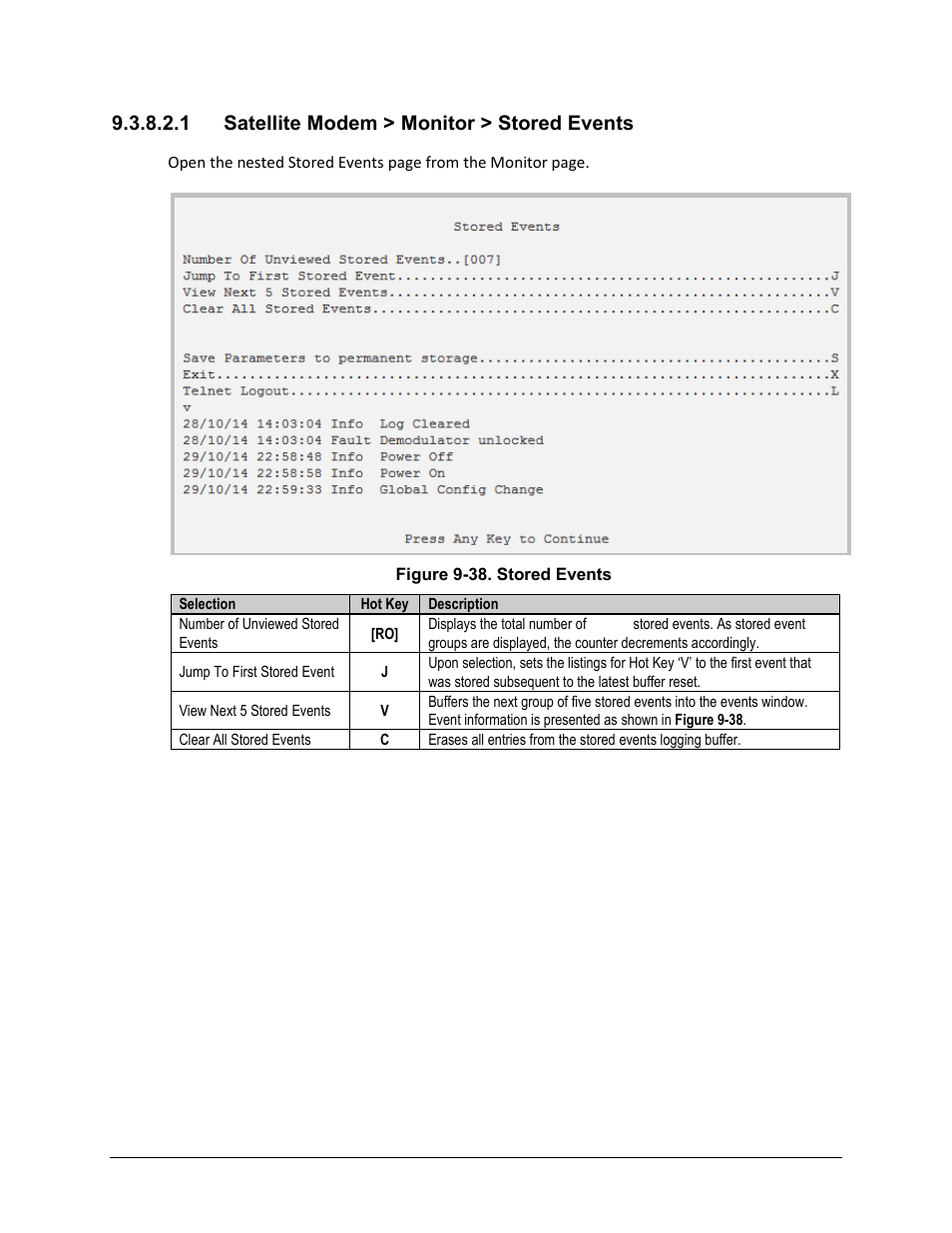 1 satellite modem > monitor > stored events | Comtech EF Data CDM-570A User Manual | Page 351 / 618