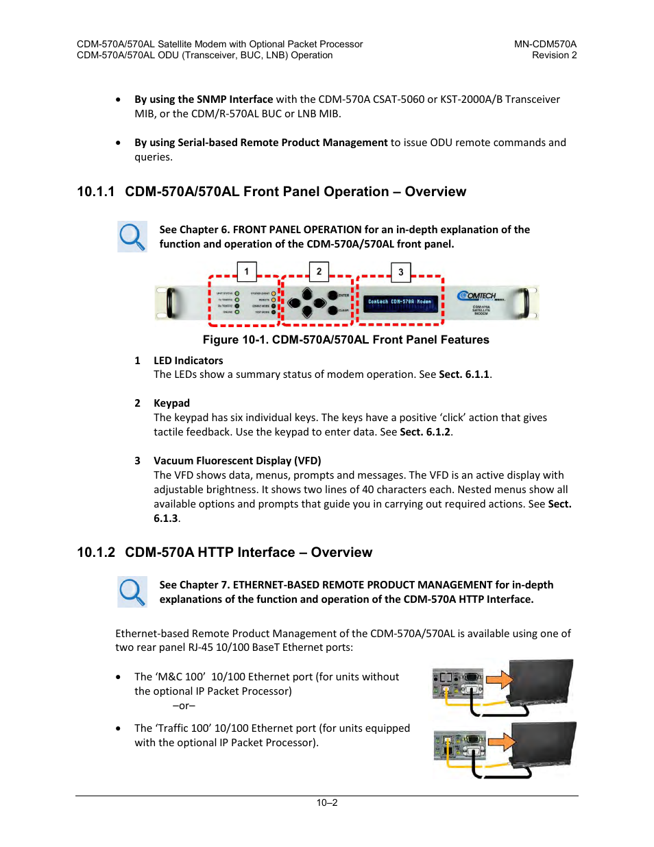 1 cdm-570a/570al front panel operation – overview, 2 cdm-570a http interface – overview | Comtech EF Data CDM-570A User Manual | Page 376 / 618