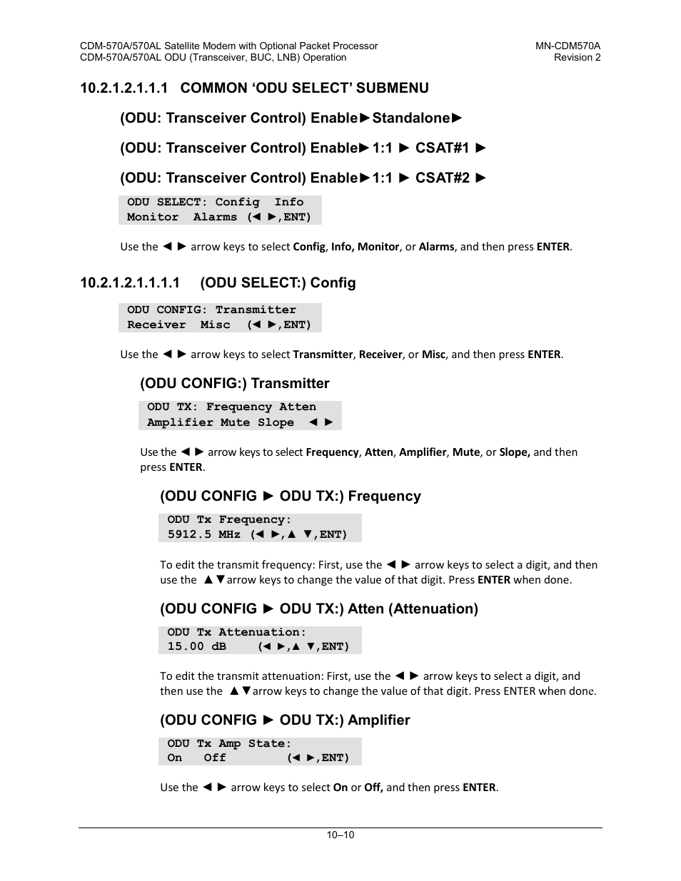 1 common ‘odu select’ submenu, 1 (odu select:) config | Comtech EF Data CDM-570A User Manual | Page 384 / 618