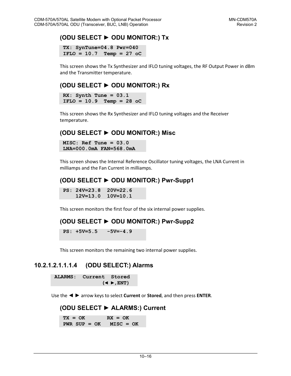 4 (odu select:) alarms | Comtech EF Data CDM-570A User Manual | Page 390 / 618