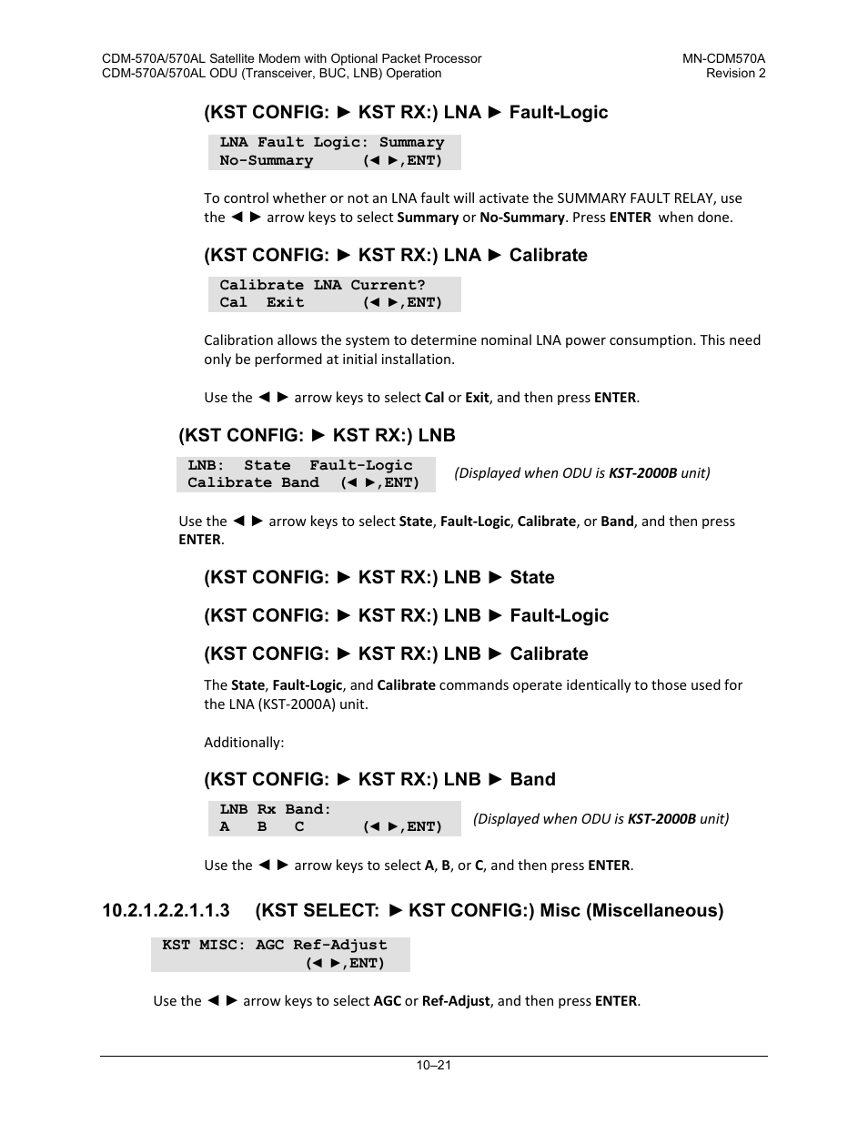 3 (kst select: ► kst config:) misc (miscellaneous) | Comtech EF Data CDM-570A User Manual | Page 395 / 618