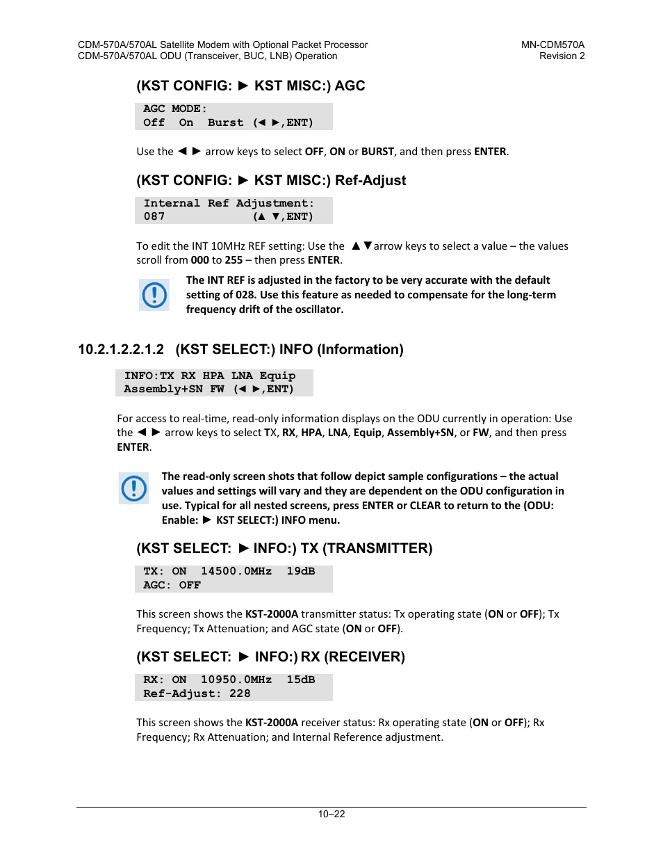 2 (kst select:) info (information) | Comtech EF Data CDM-570A User Manual | Page 396 / 618