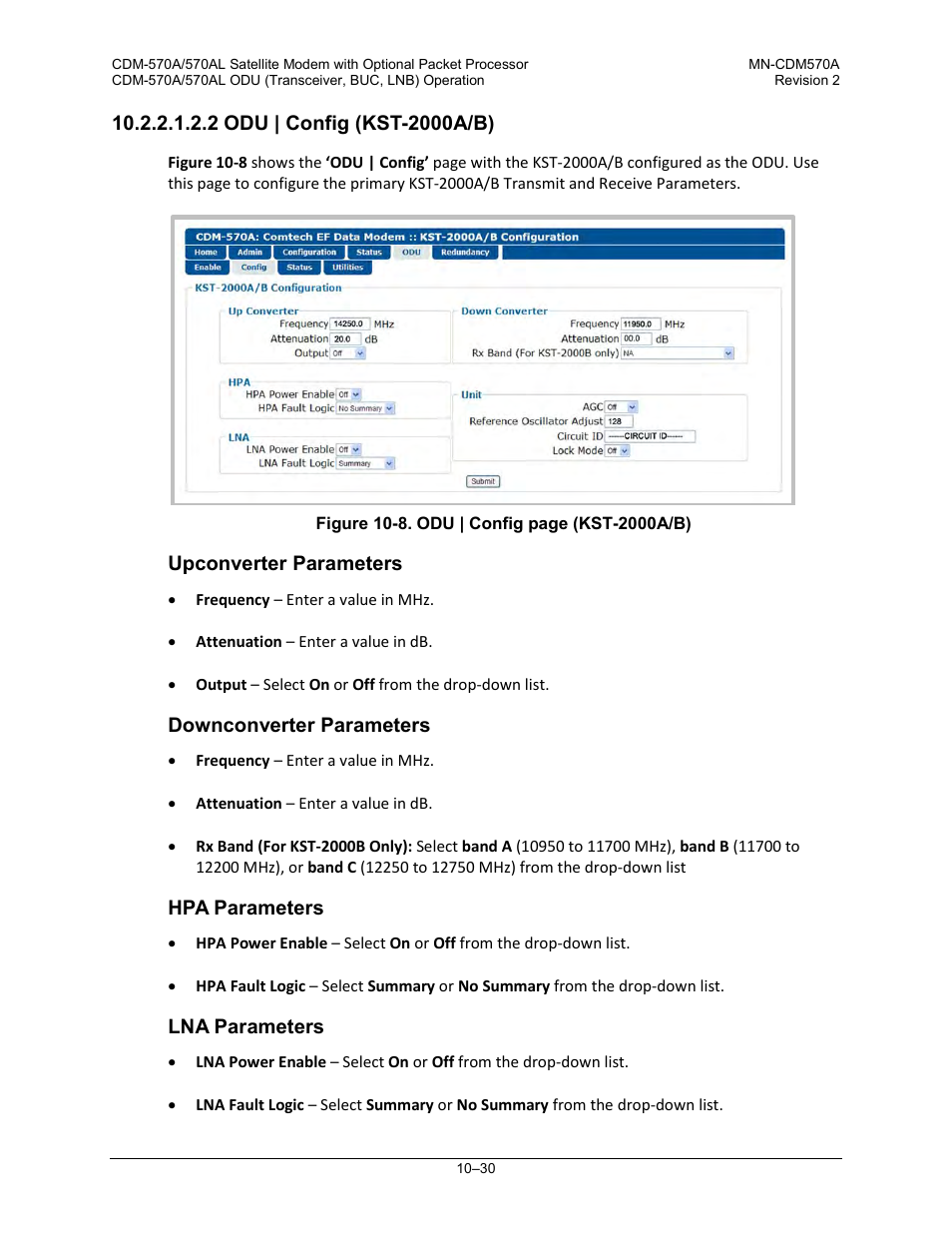 2 odu | config (kst-2000a/b) | Comtech EF Data CDM-570A User Manual | Page 404 / 618