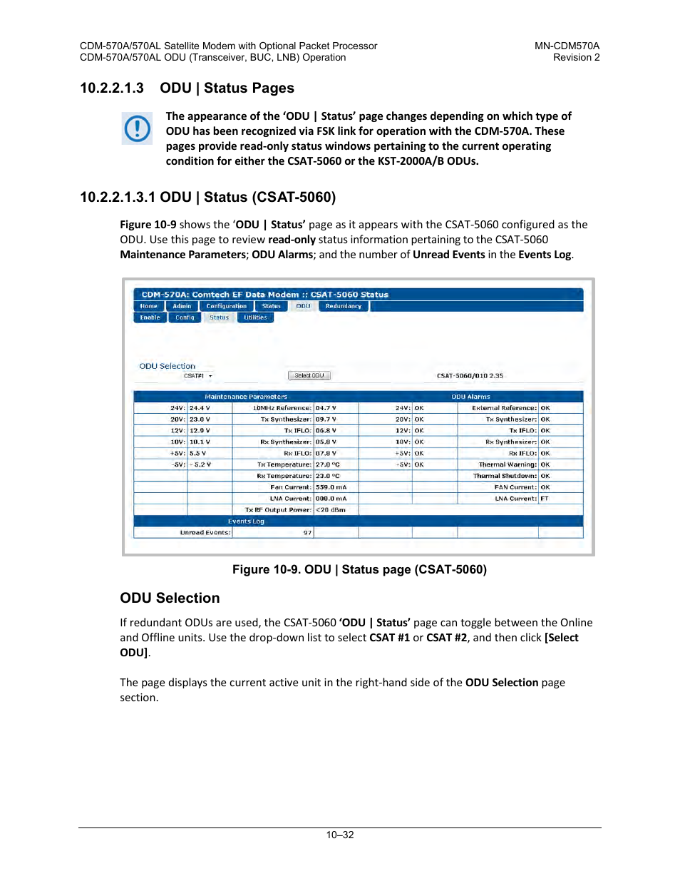 1 odu | status (csat-5060) | Comtech EF Data CDM-570A User Manual | Page 406 / 618