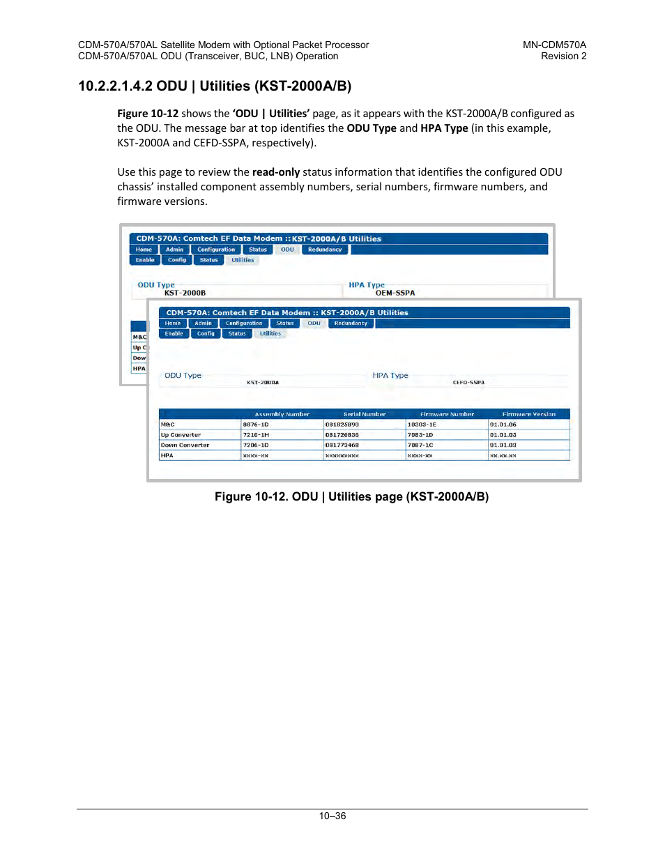 2 odu | utilities (kst-2000a/b) | Comtech EF Data CDM-570A User Manual | Page 410 / 618