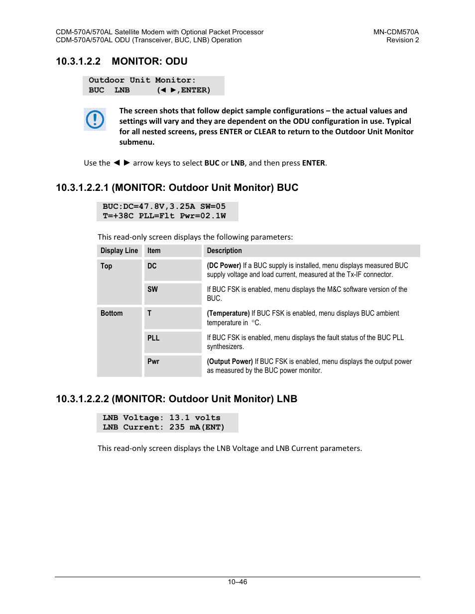 2 monitor: odu, 1 (monitor: outdoor unit monitor) buc, 2 (monitor: outdoor unit monitor) lnb | Comtech EF Data CDM-570A User Manual | Page 420 / 618