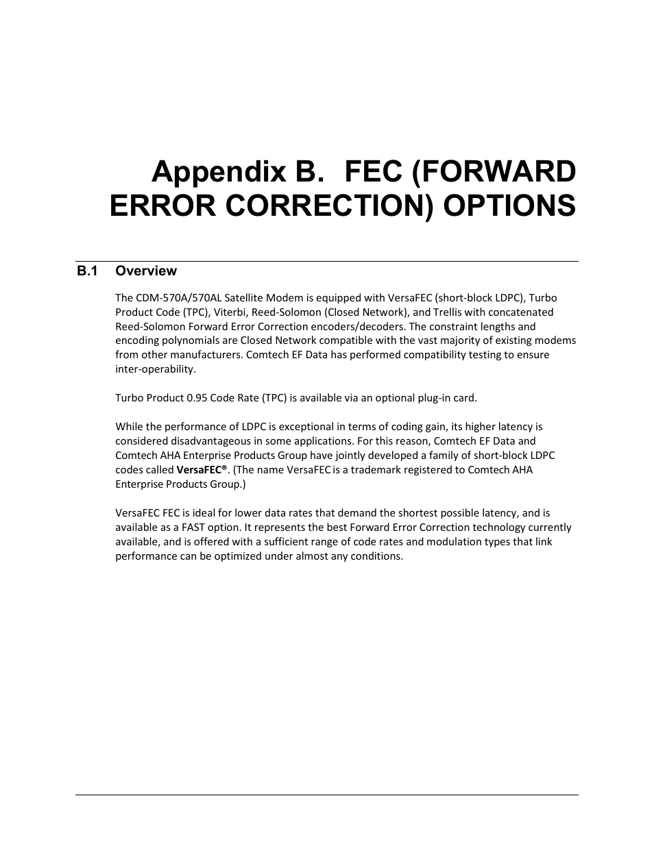 Appendix b. fec (forward error correction) options, B.1 overview | Comtech EF Data CDM-570A User Manual | Page 429 / 618