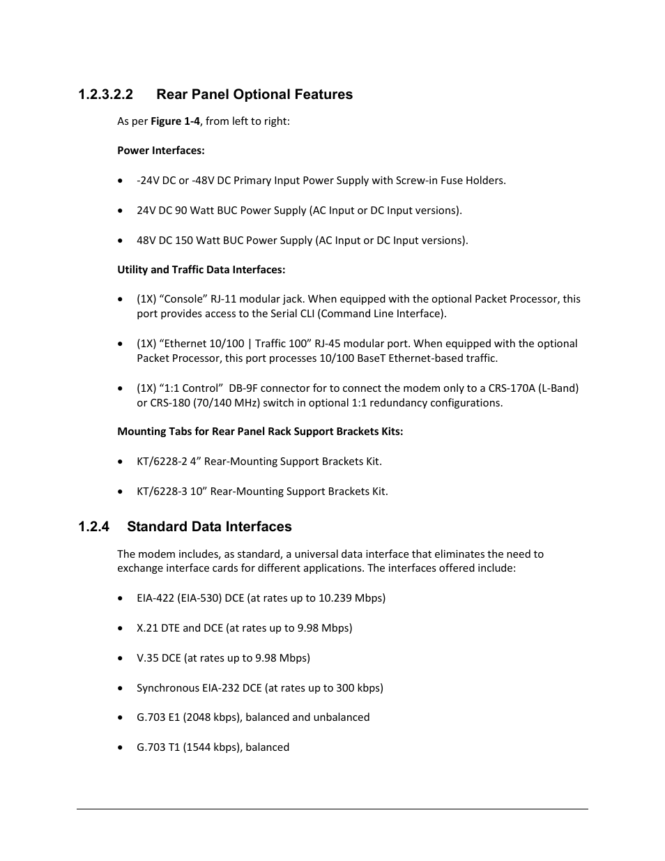 2 rear panel optional features, 4 standard data interfaces | Comtech EF Data CDM-570A User Manual | Page 43 / 618