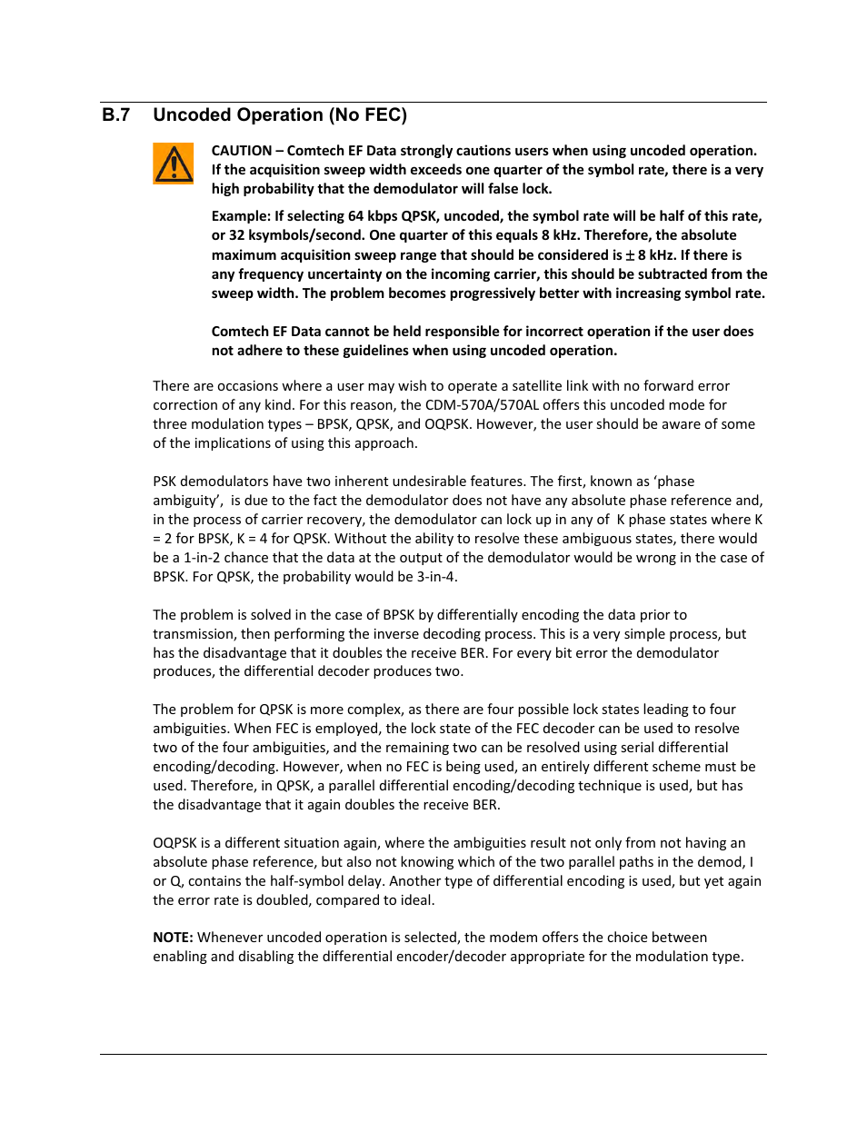 B.7 uncoded operation (no fec) | Comtech EF Data CDM-570A User Manual | Page 438 / 618