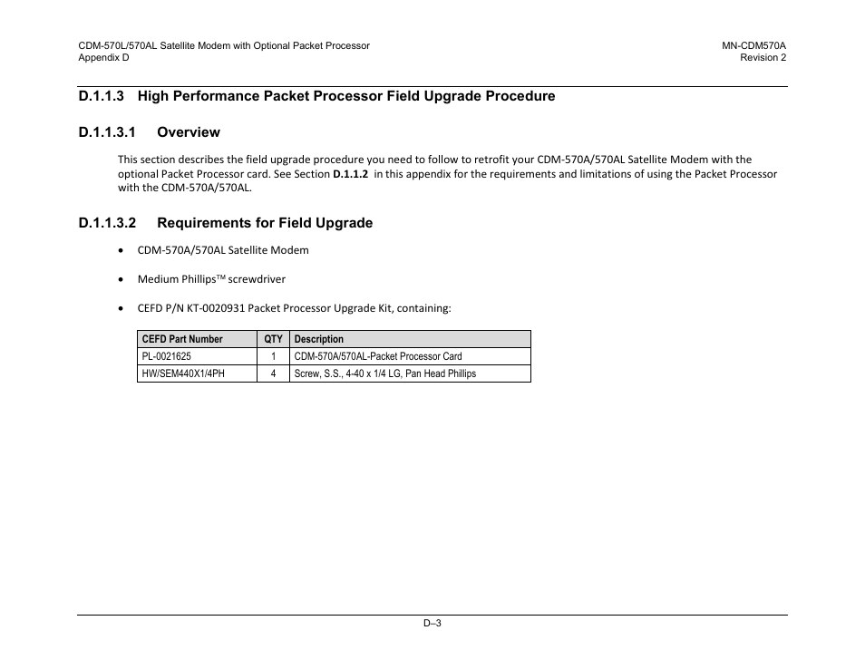 D.1.1.3.1 overview, D.1.1.3.2 requirements for field upgrade | Comtech EF Data CDM-570A User Manual | Page 461 / 618