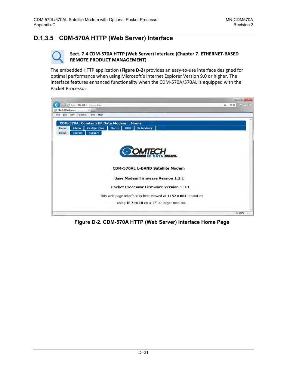 D.1.3.5 cdm-570a http (web server) interface | Comtech EF Data CDM-570A User Manual | Page 479 / 618