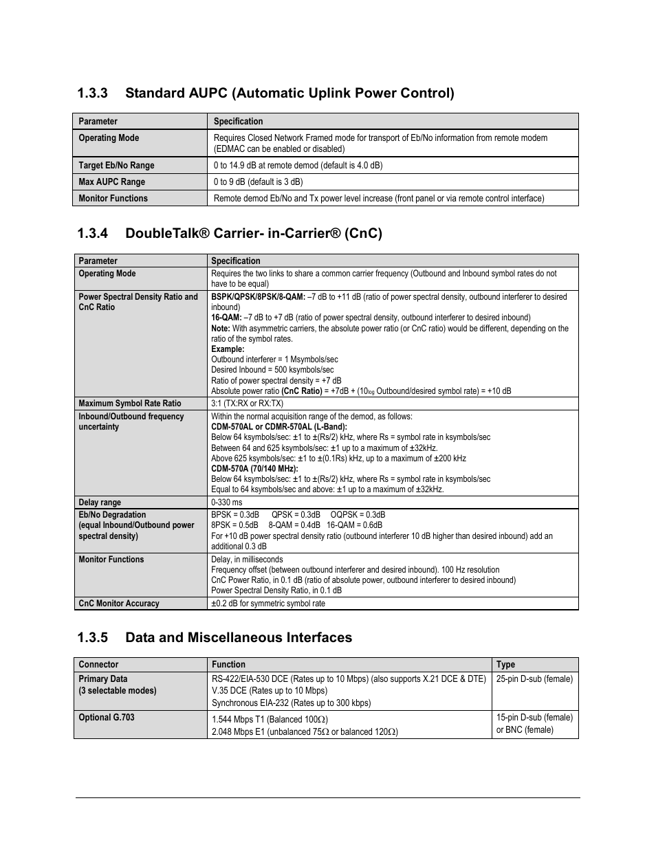 3 standard aupc (automatic uplink power control), 4 doubletalk® carrier- in-carrier® (cnc), 5 data and miscellaneous interfaces | Comtech EF Data CDM-570A User Manual | Page 53 / 618