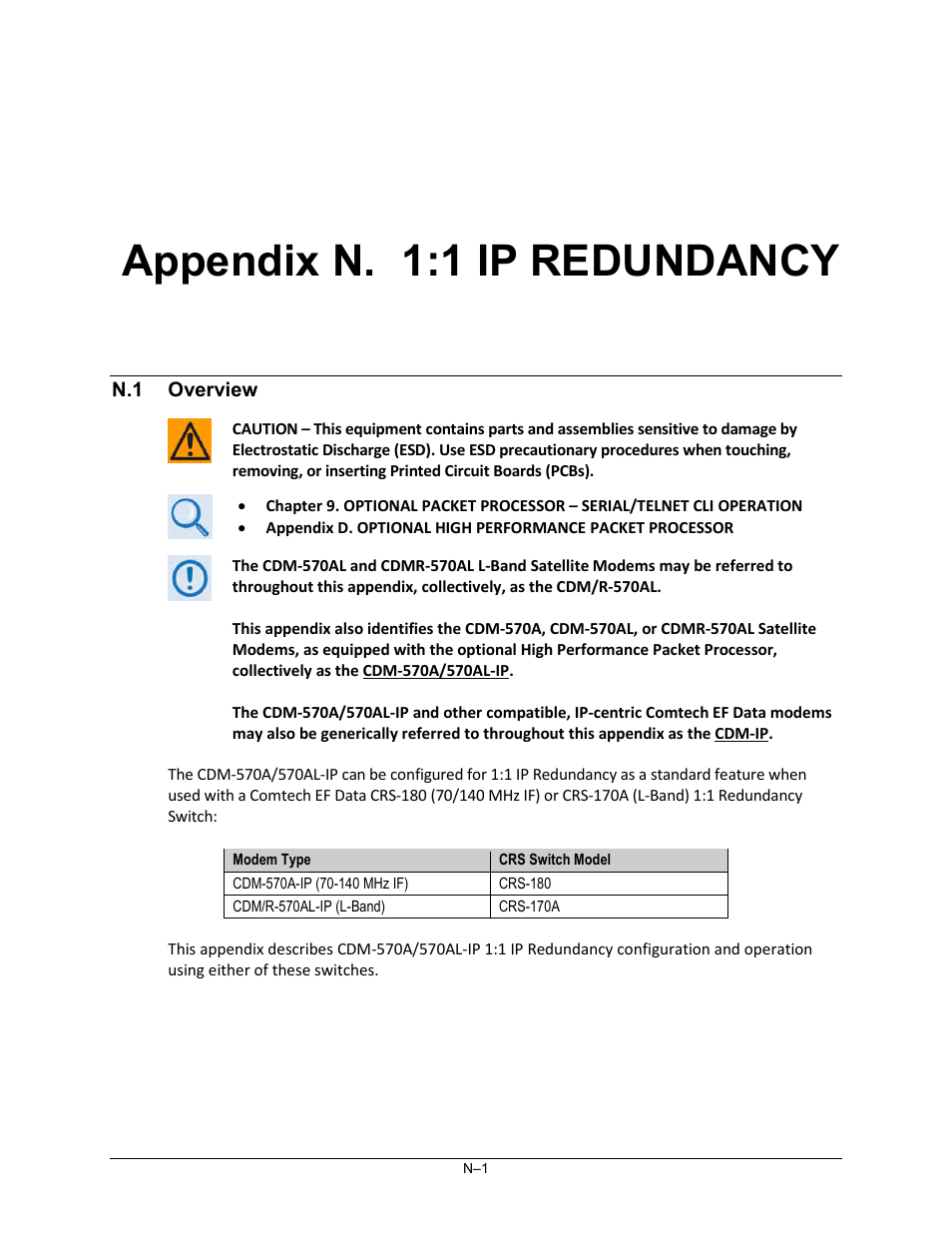 Appendix n. 1:1 ip redundancy, N.1 overview | Comtech EF Data CDM-570A User Manual | Page 579 / 618