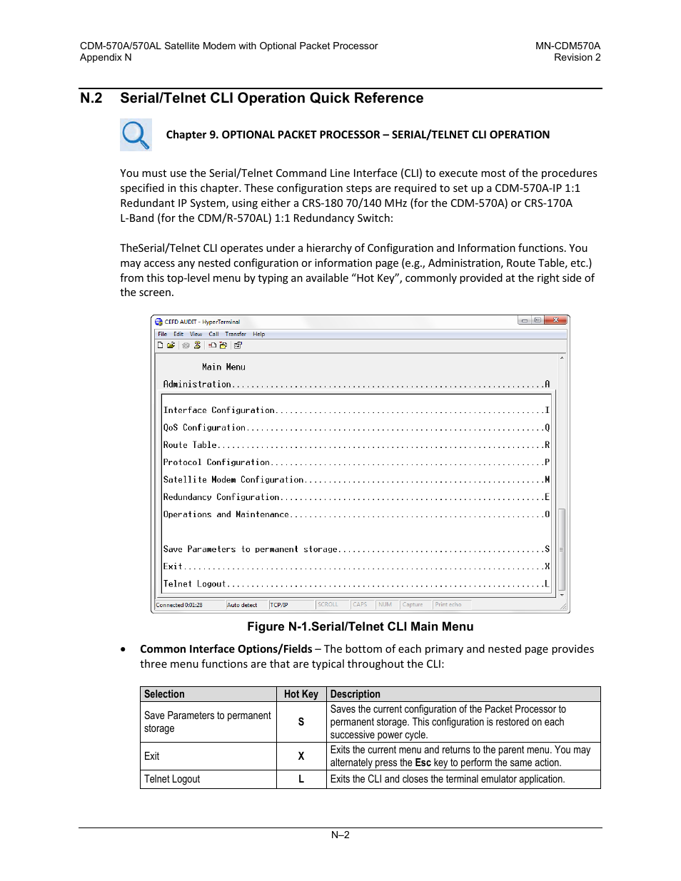 N.2 serial/telnet cli operation quick reference | Comtech EF Data CDM-570A User Manual | Page 580 / 618