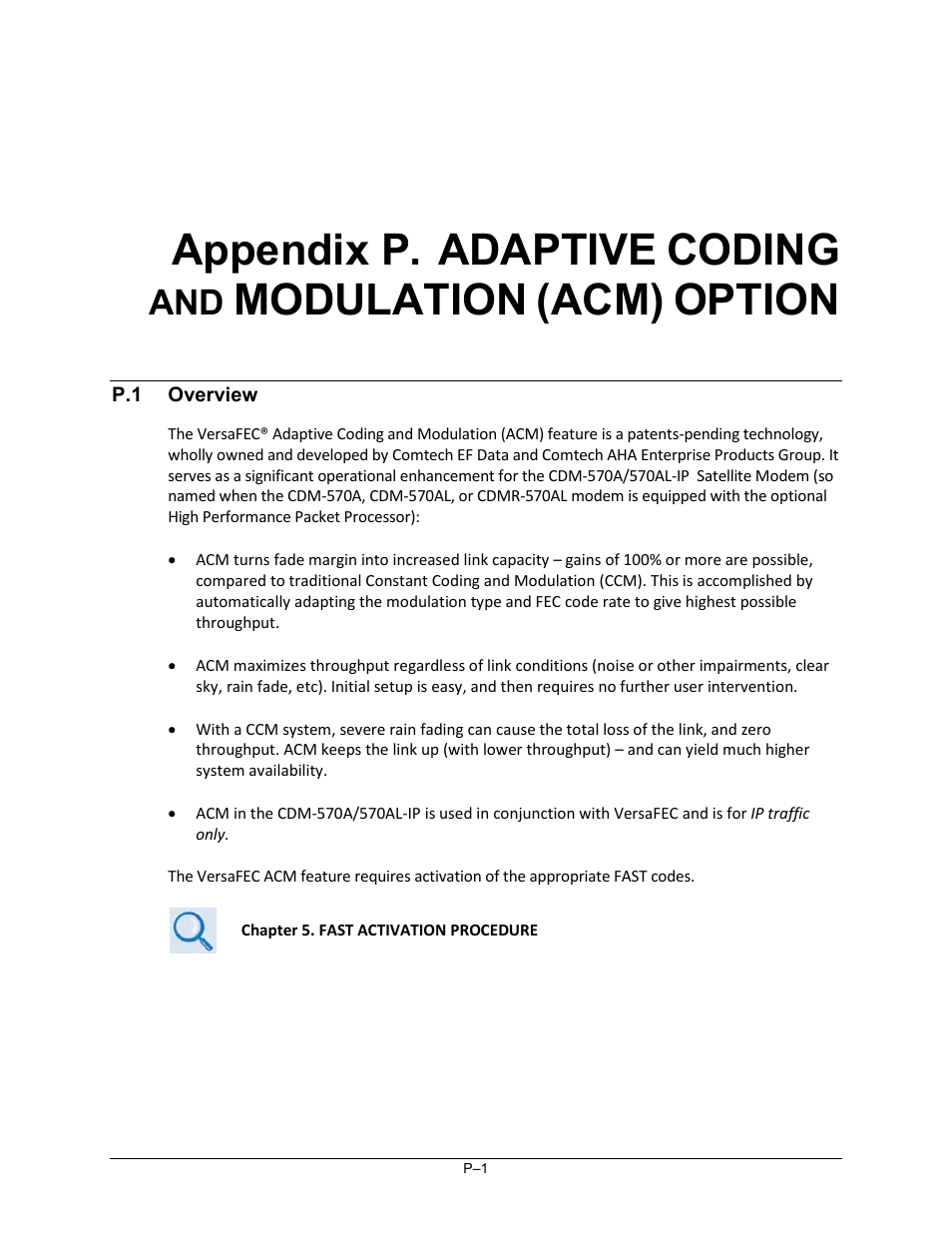 P.1 overview, Appendix p. adaptive, Coding | Modulation, Acm), Option | Comtech EF Data CDM-570A User Manual | Page 591 / 618