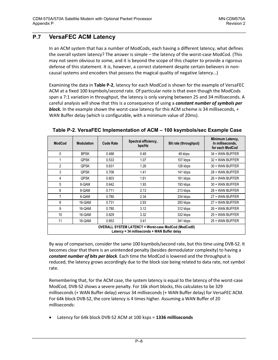 P.7 versafec acm latency, Versafec acm latency | Comtech EF Data CDM-570A User Manual | Page 598 / 618