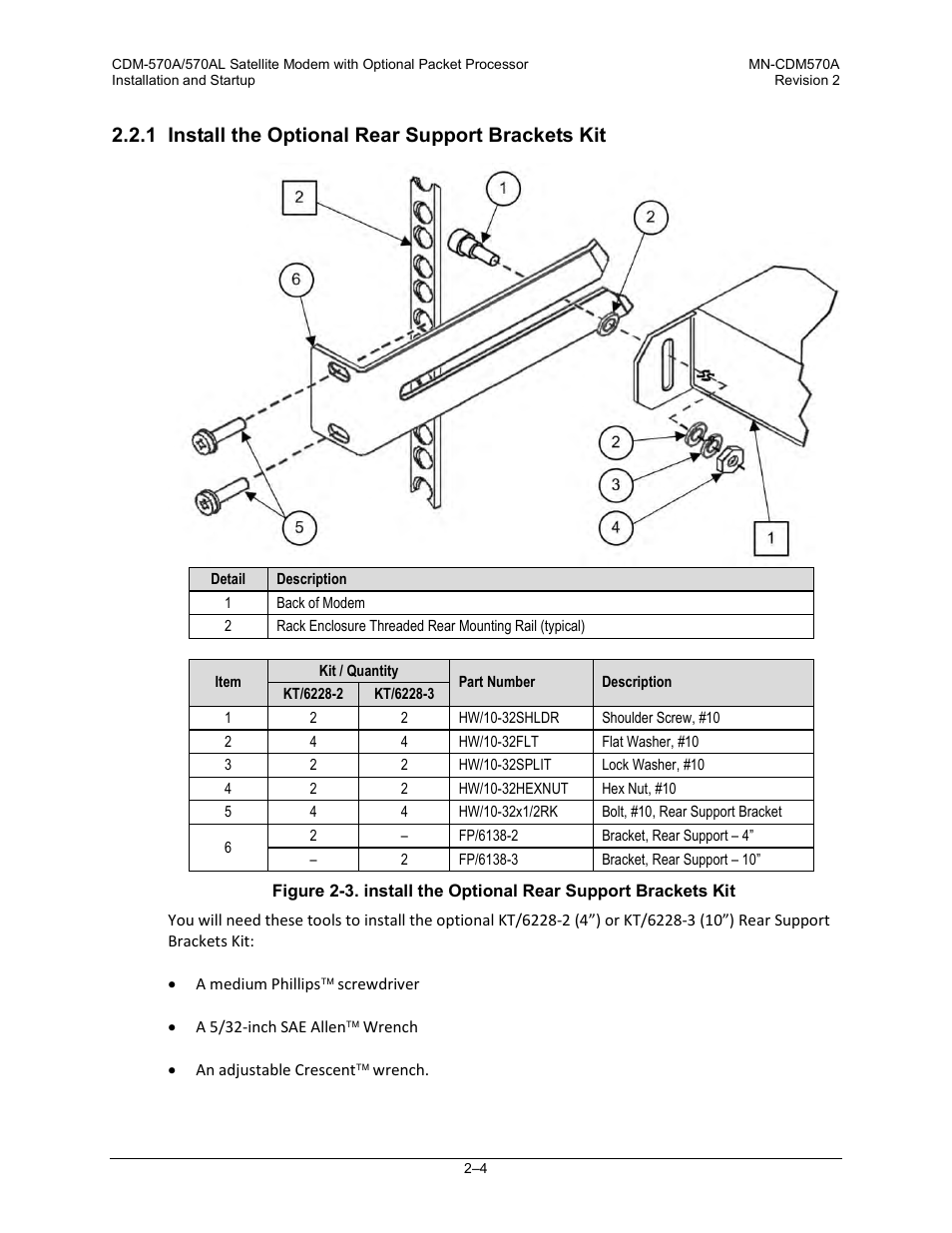 1 install the optional rear support brackets kit | Comtech EF Data CDM-570A User Manual | Page 60 / 618