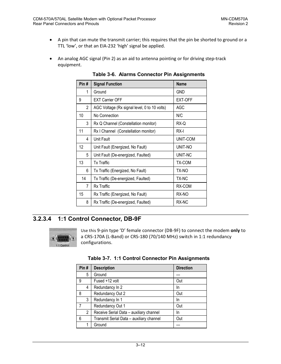 4 1:1 control connector, db-9f | Comtech EF Data CDM-570A User Manual | Page 74 / 618