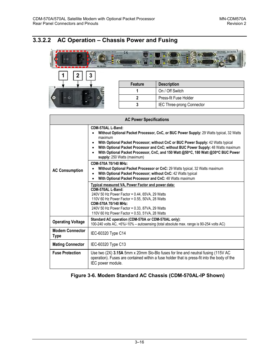 2 ac operation – chassis power and fusing | Comtech EF Data CDM-570A User Manual | Page 78 / 618