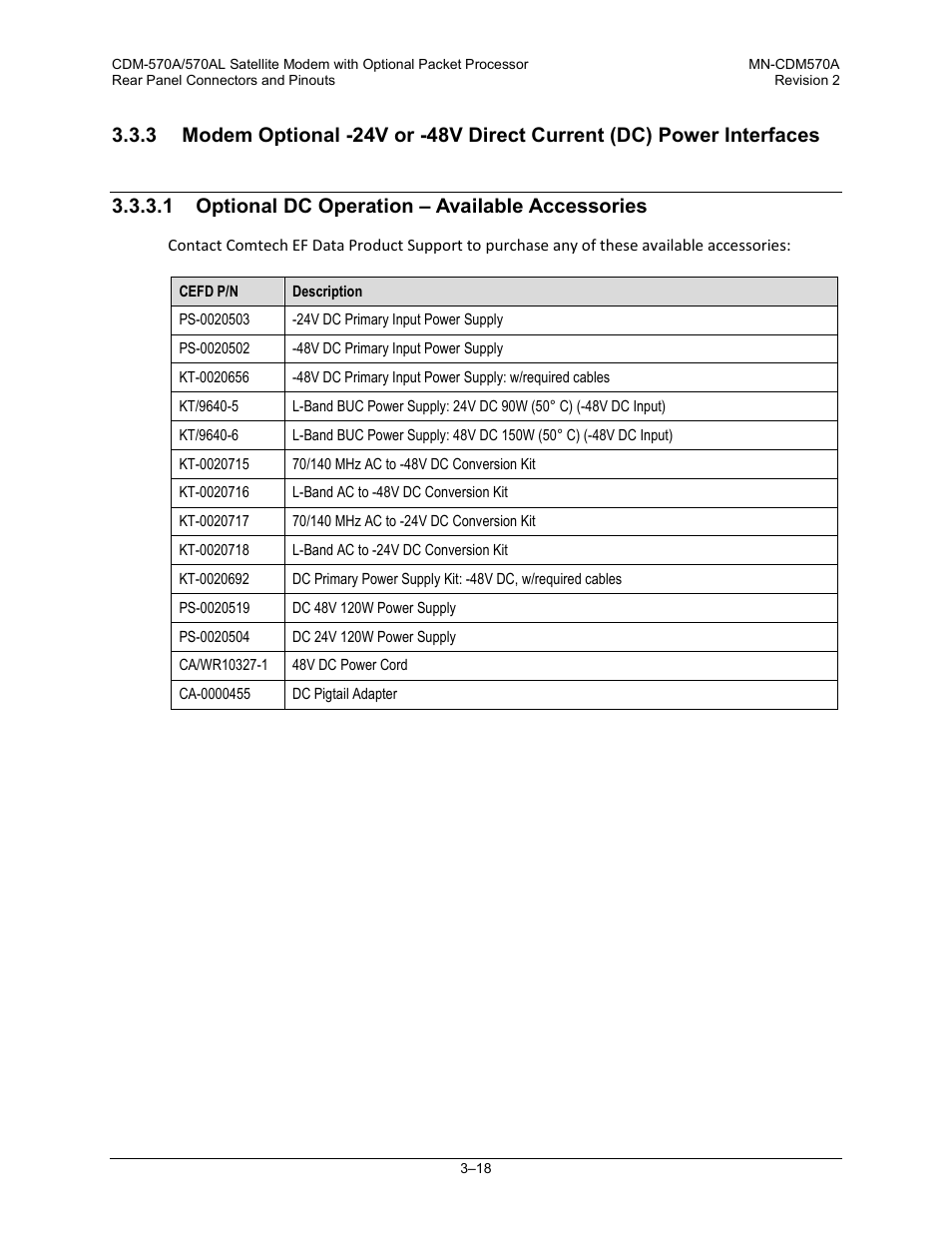 1 optional dc operation – available accessories | Comtech EF Data CDM-570A User Manual | Page 80 / 618