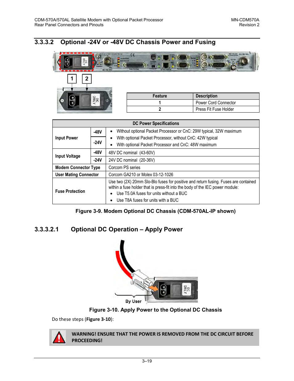 1 optional dc operation – apply power | Comtech EF Data CDM-570A User Manual | Page 81 / 618