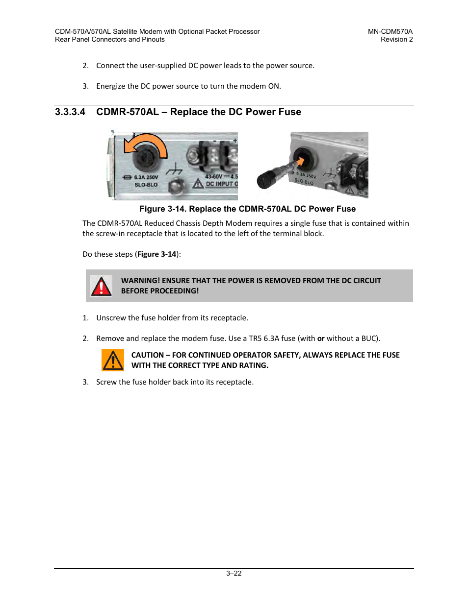 4 cdmr-570al – replace the dc power fuse | Comtech EF Data CDM-570A User Manual | Page 84 / 618