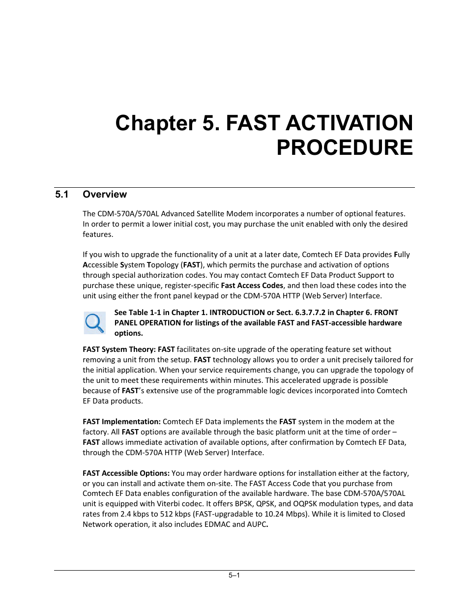 Chapter 5. fast activation procedure, 1 overview | Comtech EF Data CDM-570A User Manual | Page 99 / 618