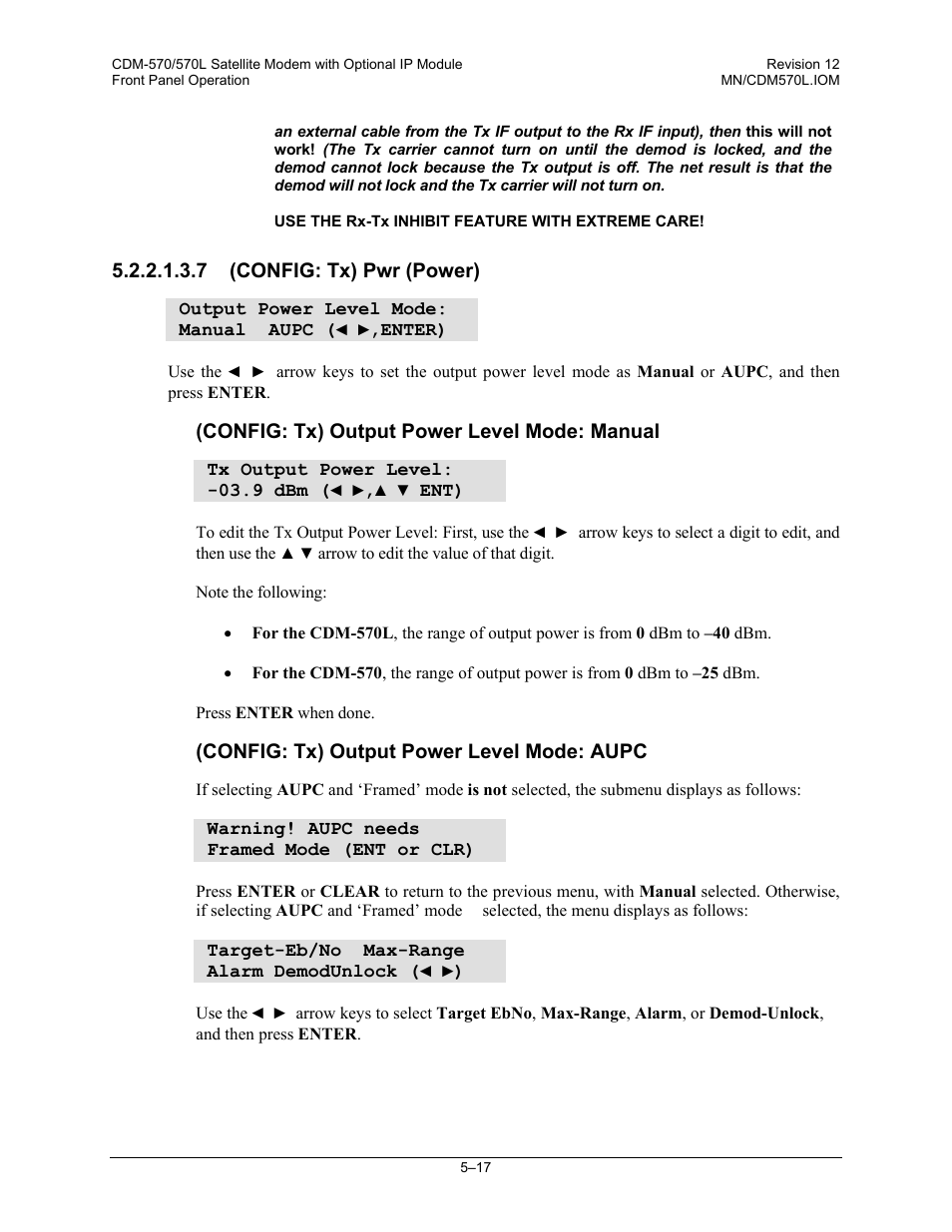 7 (config: tx) pwr (power) | Comtech EF Data CDM-570 User Manual | Page 103 / 512