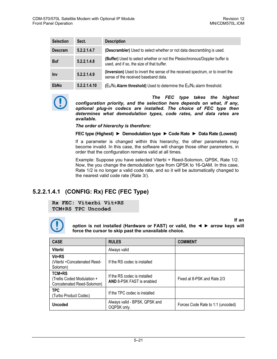 1 (config: rx) fec (fec type) | Comtech EF Data CDM-570 User Manual | Page 107 / 512