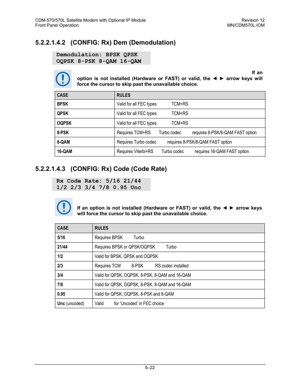 2 (config: rx) dem (demodulation), 3 (config: rx) code (code rate) | Comtech EF Data CDM-570 User Manual | Page 108 / 512