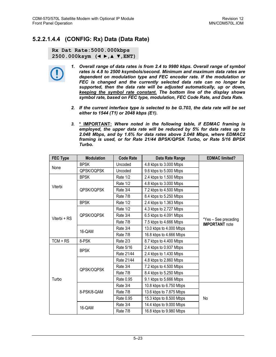 4 (config: rx) data (data rate) | Comtech EF Data CDM-570 User Manual | Page 109 / 512