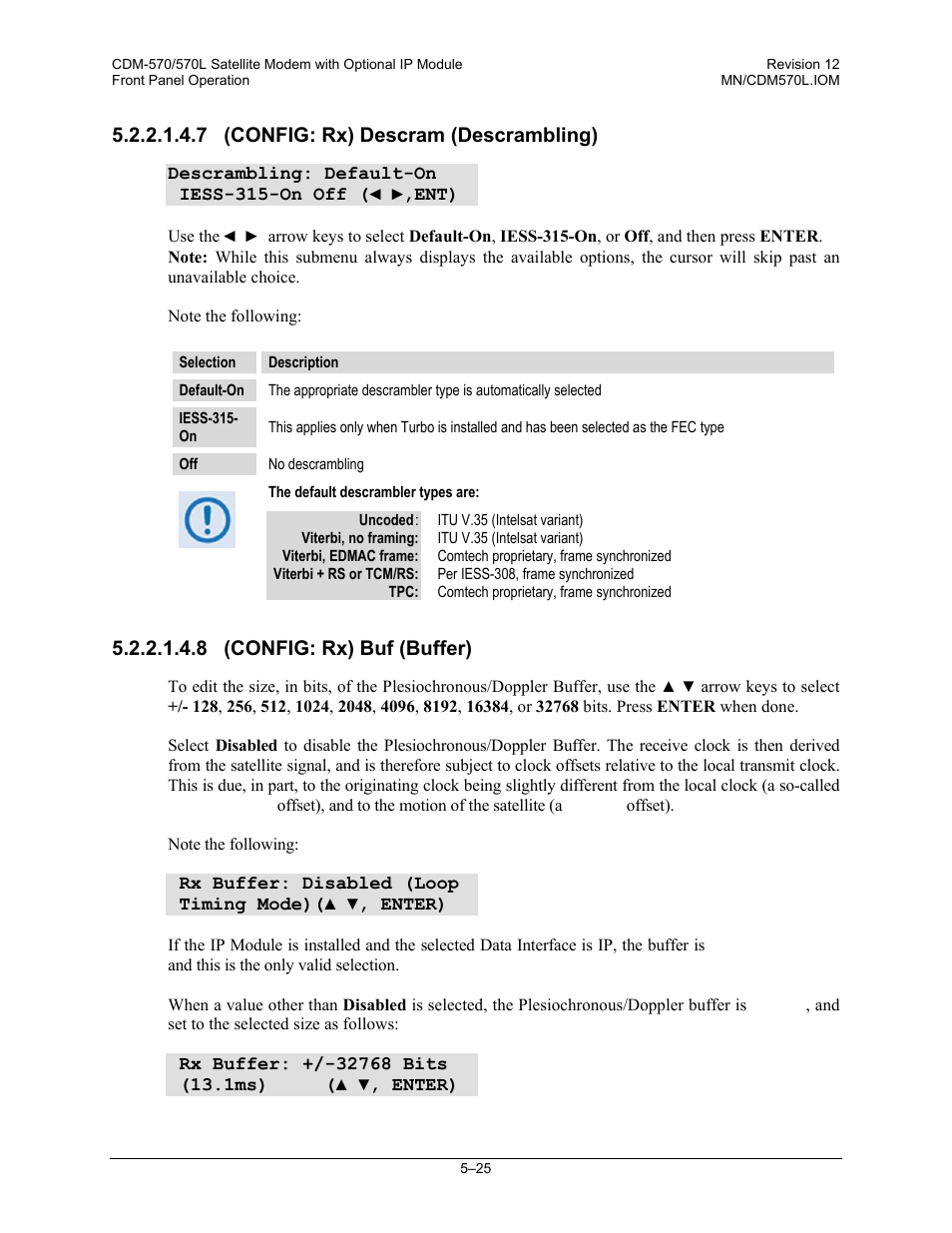 7 (config: rx) descram (descrambling), 8 (config: rx) buf (buffer) | Comtech EF Data CDM-570 User Manual | Page 111 / 512