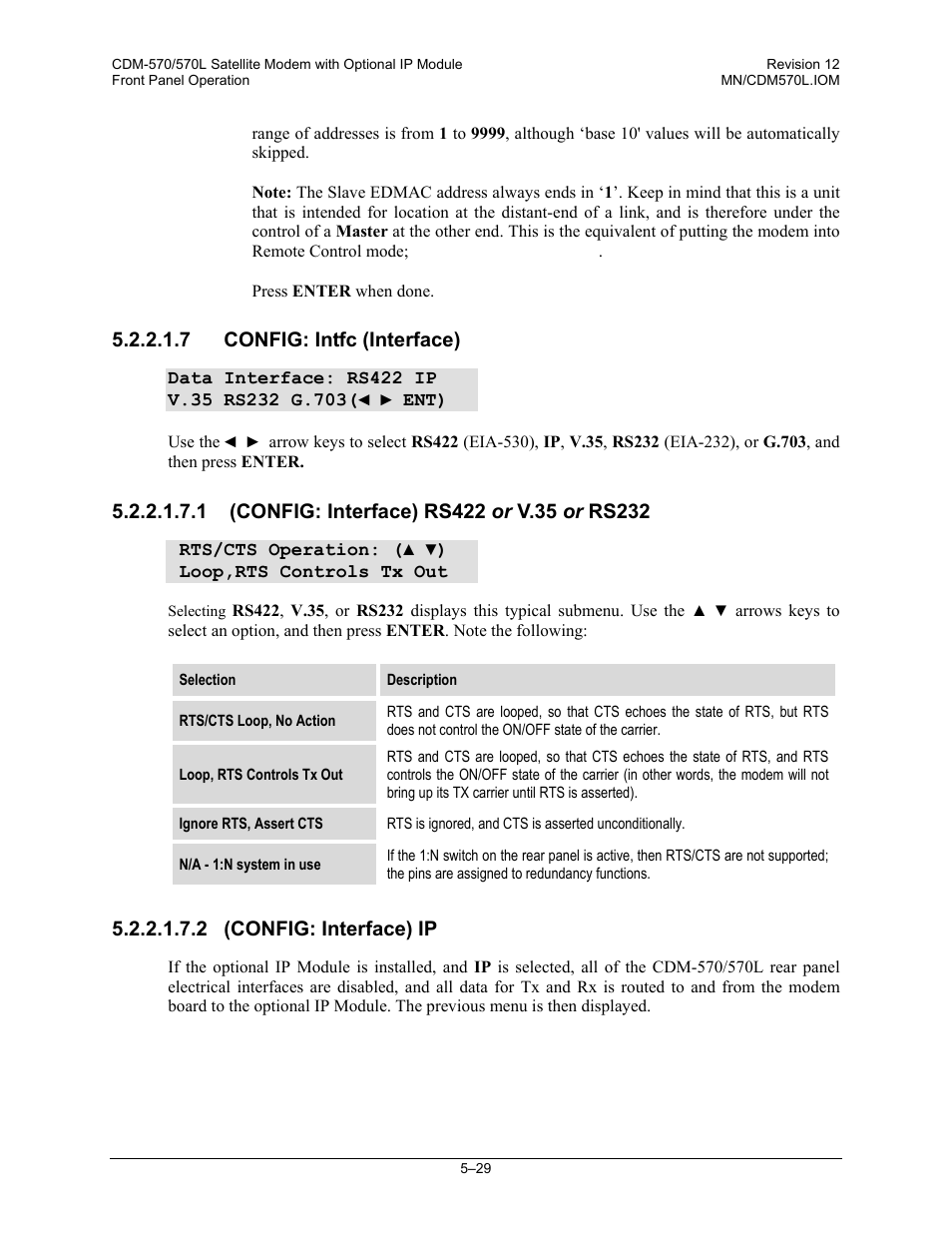 7 config: intfc (interface), 1 (config: interface) rs422 or v.35 or rs232, 2 (config: interface) ip | Comtech EF Data CDM-570 User Manual | Page 115 / 512