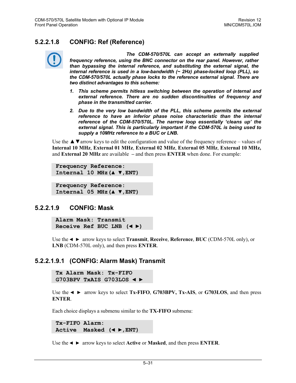 8 config: ref (reference), 9 config: mask, 1 (config: alarm mask) transmit | Comtech EF Data CDM-570 User Manual | Page 117 / 512