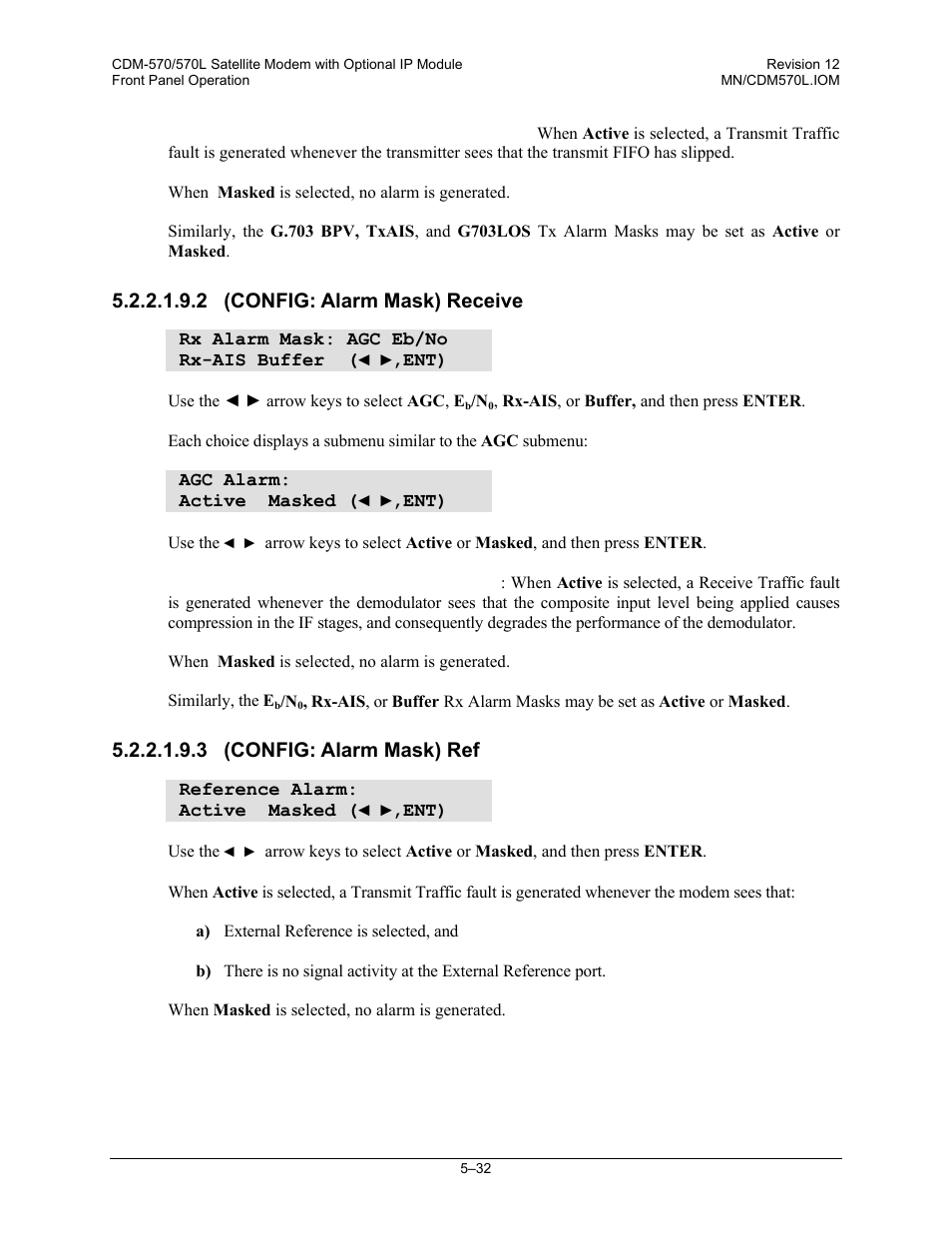 2 (config: alarm mask) receive, 3 (config: alarm mask) ref | Comtech EF Data CDM-570 User Manual | Page 118 / 512